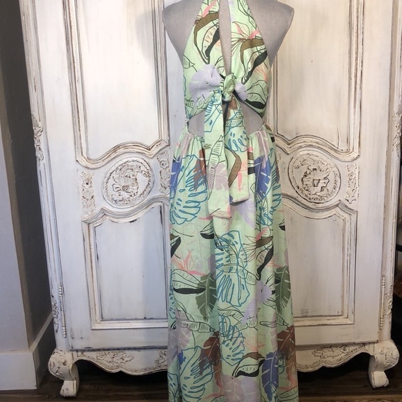 ASOS Peekaboo Waist Vacation Beachy Luau Textured Tropical Print Maxi Dress S/8 - Picture 9 of 12